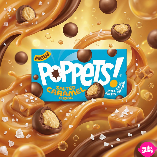 Poppets Milk Choc Coated Salted Caramel Fudge 36g – Tejcsokoládéval bevont sós karamellás fudge falatok