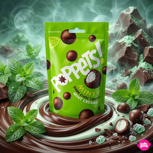 Poppets Dark Choc Coated Mint Creams 130 g – Étcsokis Mentás Krémgolyók