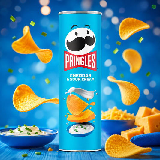 Pringles Cheddar & Sour Cream 158g – Cheddar Sajt és Tejföl Ízű Burgonyachips