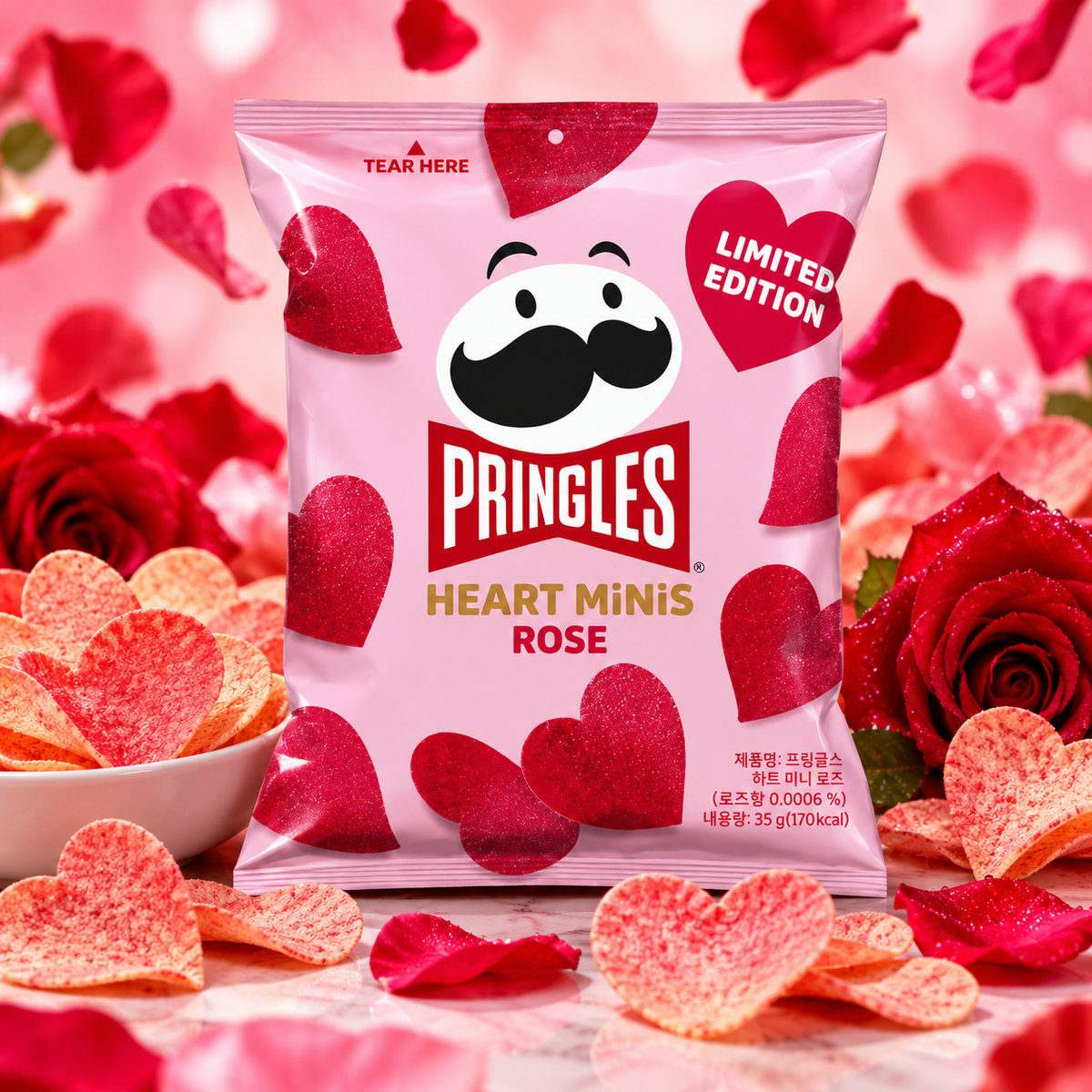 Pringles Heart Minis Rose – Rózsa- és vaníliaízű szív alakú burgonyasnack 35 g