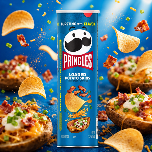 Pringles Loaded Potato Skins 158 g – Füstös Sajtos-Hagymás Burgonyachips