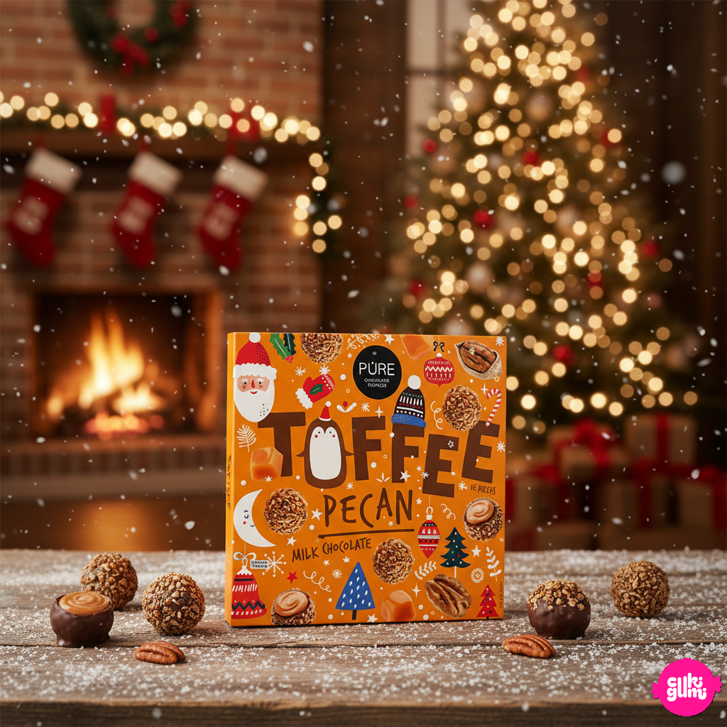 Pure - Karácsonyi Toffee - Csokoládé Trüffel Karamell töltelékkel Pekándióval borítva 153g