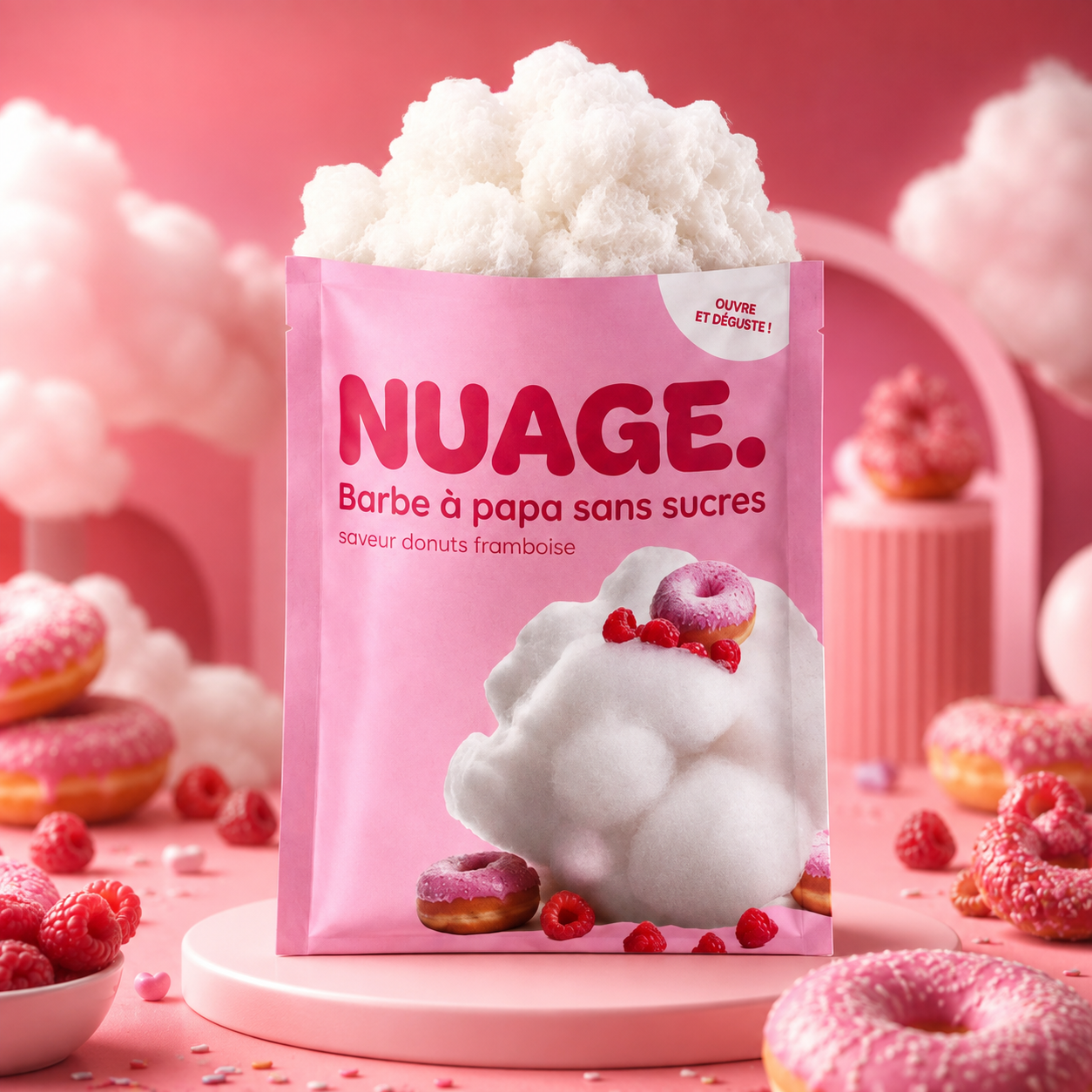 Nuage Málnás Fánkízű Vattacukor 20 g – Raspberry Donut Cotton Candy