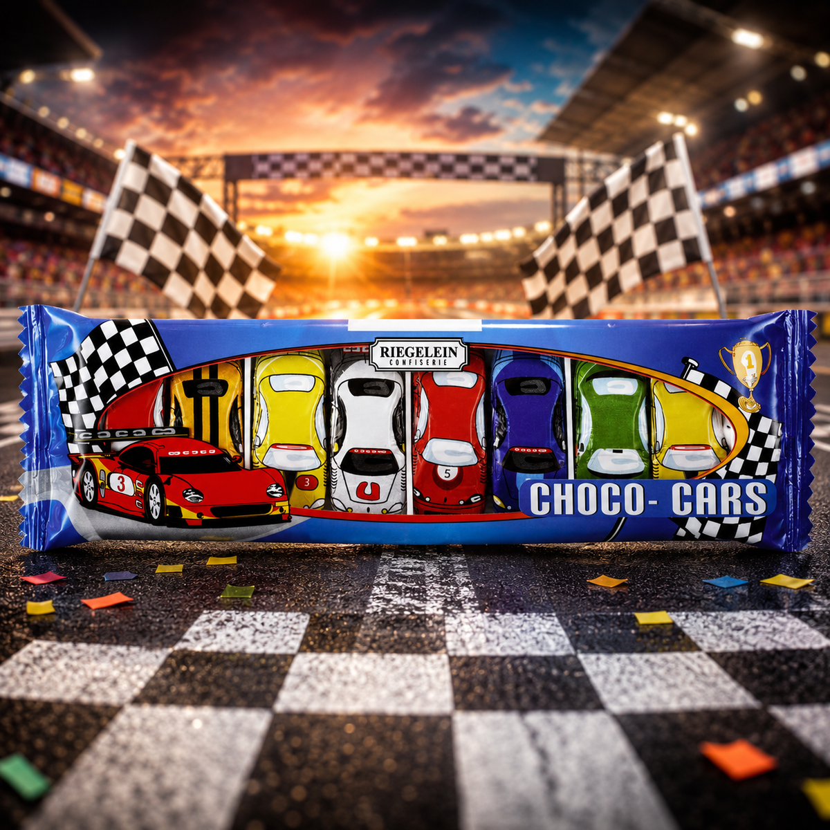 Riegelein Choco-Cars autó formájú tejcsokoladé figurák 8 db, 88 g – Fairtrade