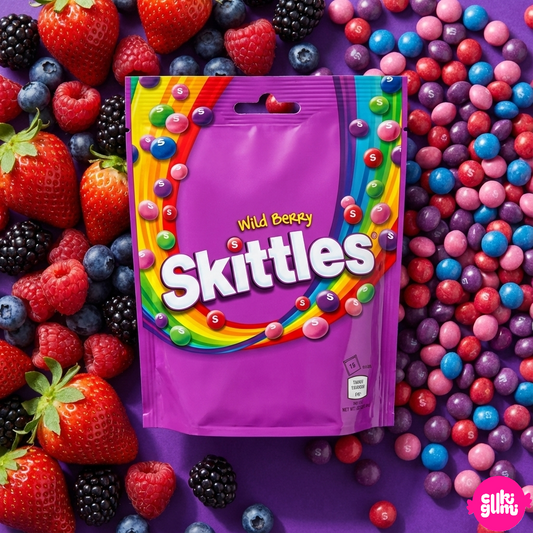 Skittles Wild Berry – Erdei gyümölcs ízű cukorkák roppanós cukorbevonattal 136 g