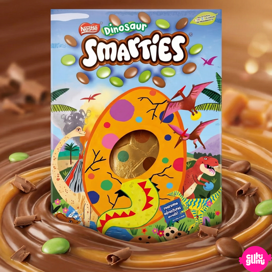 Smarties Dinosaur Giant Egg – Óriás tejcsokoládé tojás Smarties drazséval 226 g