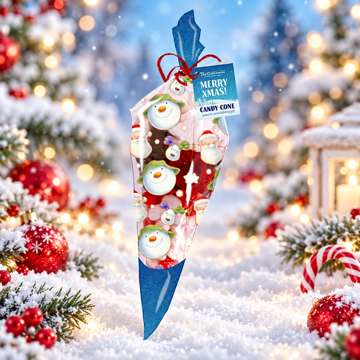 The Snowman & The Snowdog Candy Cone – Karácsonyi gumicukor, jelly bean és marshmallow válogatás 150 g