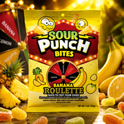 Sour Punch Bites savanyú banános gyümölcsízű rágós cukorka mix 142 g – Banana Roulette