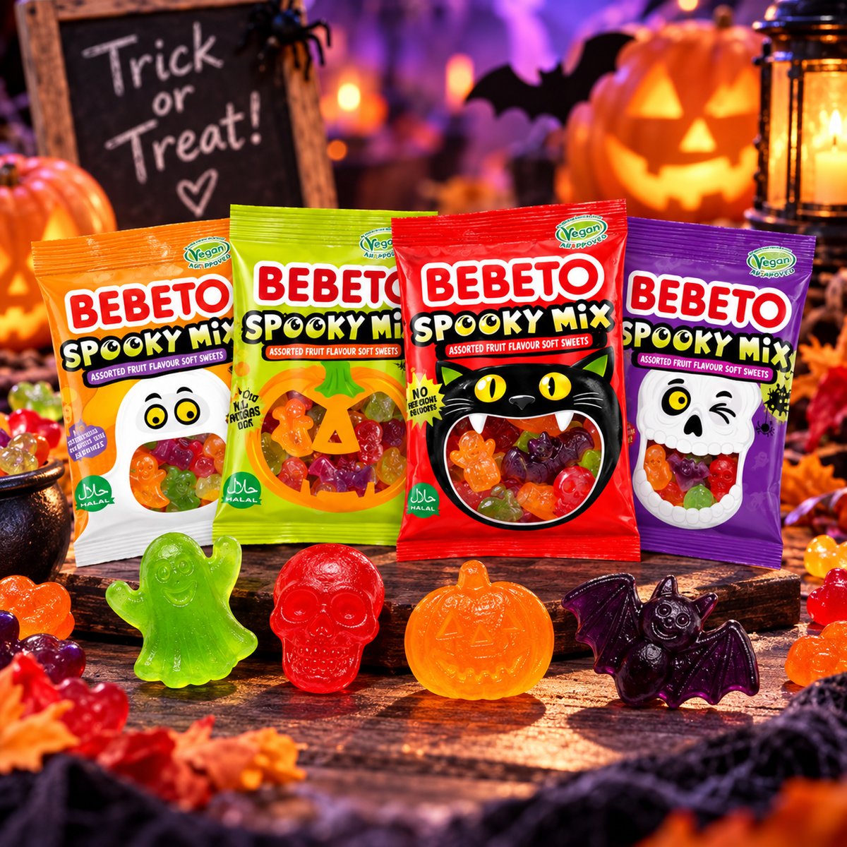Bebeto Spooky Mix Trick or Treat – Halloween gyümölcsízű gumicukor válogatás 25×15 g / 375 g