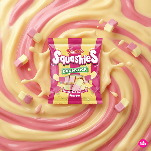 Swizzels Squashies Rhubarb & Custard – Rebarbarás-Krémes Puha Cukorfalatok 120g