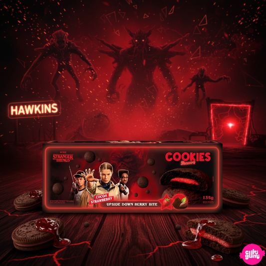 Yummers Stranger Things csokoládés keksz eperízű töltelékkel 135g