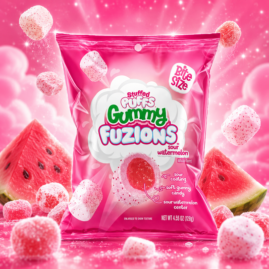 Stuffed Puffs Gummy Fuzions Sour Watermelon 123 g – Savanyú Görögdinnyeés Töltött Gumicukor