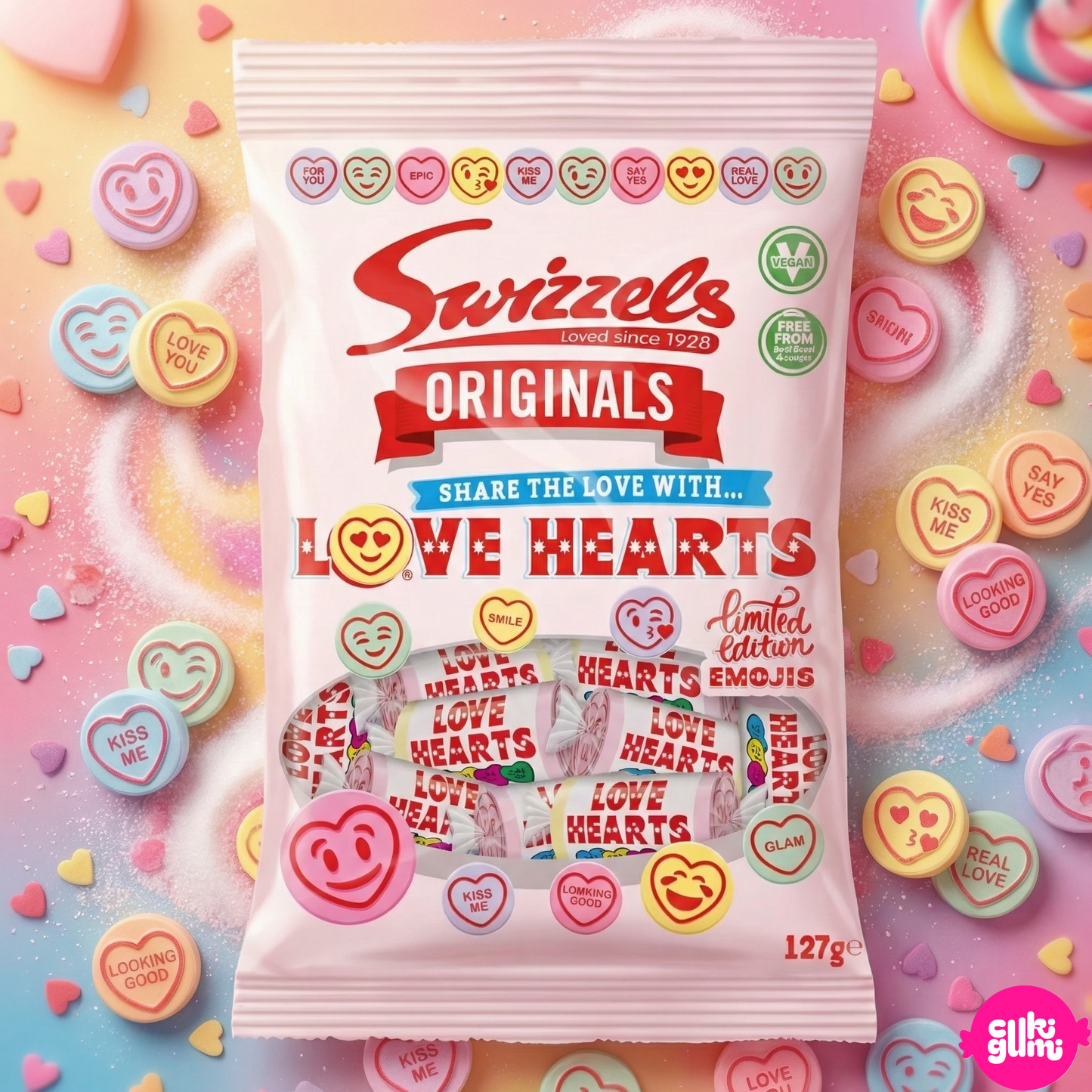 Swizzels Original Love Hearts – Gyümölcsízű, pezsgő cukorkák 127 g