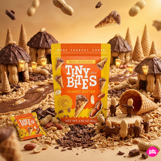 Tiny Bites Waffle Cones Peanut Butter 80 g – Mini Ostyatölcsérek Mogyoróvajas Krémmel