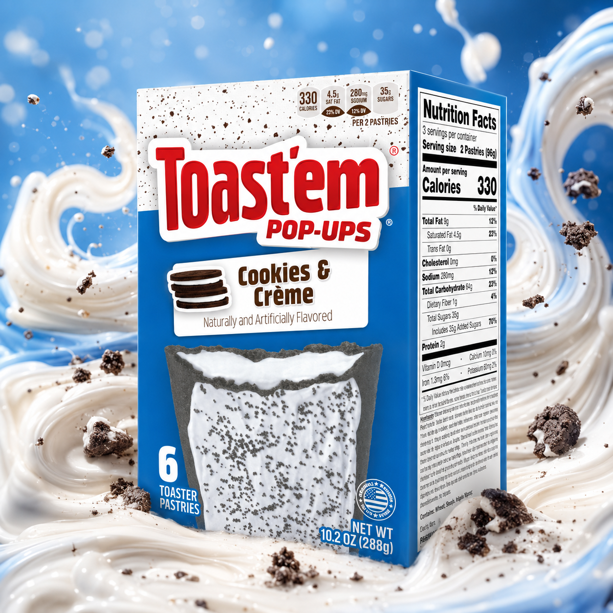 Toast'em Frosted Cookies & Cream 288g – Cookies & Cream Ízű Amerikai Pirítós Sütemény