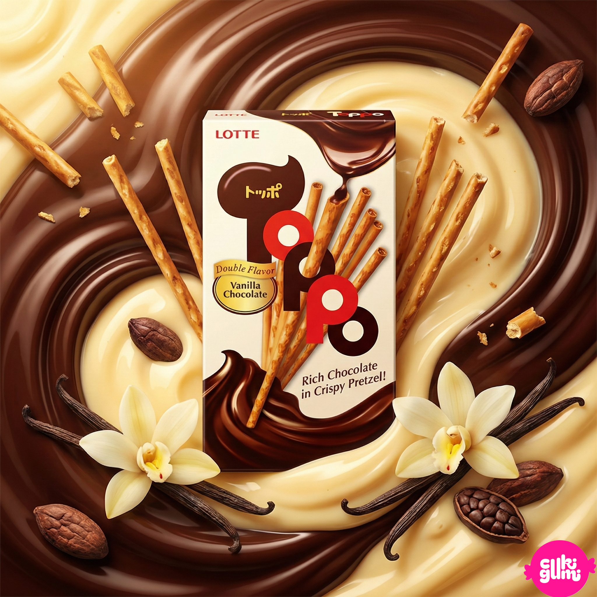 Toppo Vanilla Chocolate 40g – Vanilla biscuit bar filled with chocolate cream