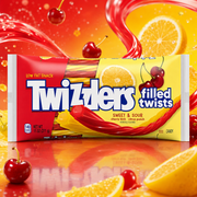 Twizzlers Filled Twists Sweet & Sour 312g – Citrom és Cseresznye Ízű Töltött Amerikai Édesgyökér Rudak