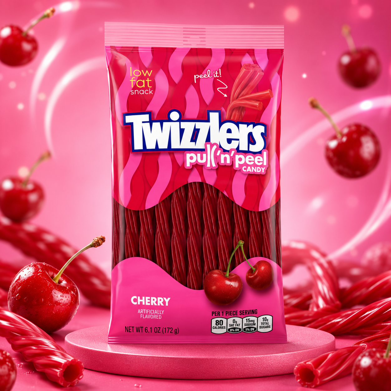 Twizzlers Pull 'n' Peel Cherry 172g – Lehúzható Cseresznyés Rágós Cukorka