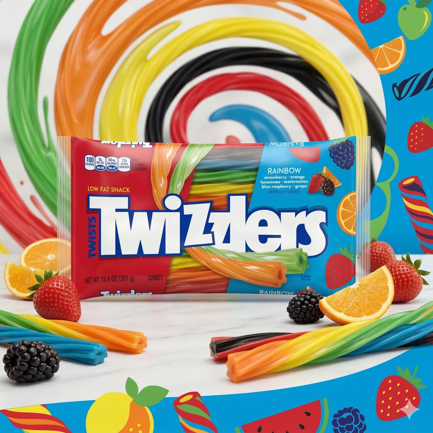 Twizzlers Gyümölcsös ízű rágós cukorka csavarok 351 g 2026.04.30