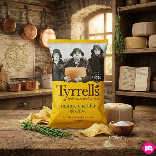 Tyrrell's Crisps Mature Cheddar & Chive 150 g – Érlelt Cheddar & Metélőhagyma Burgonyachips