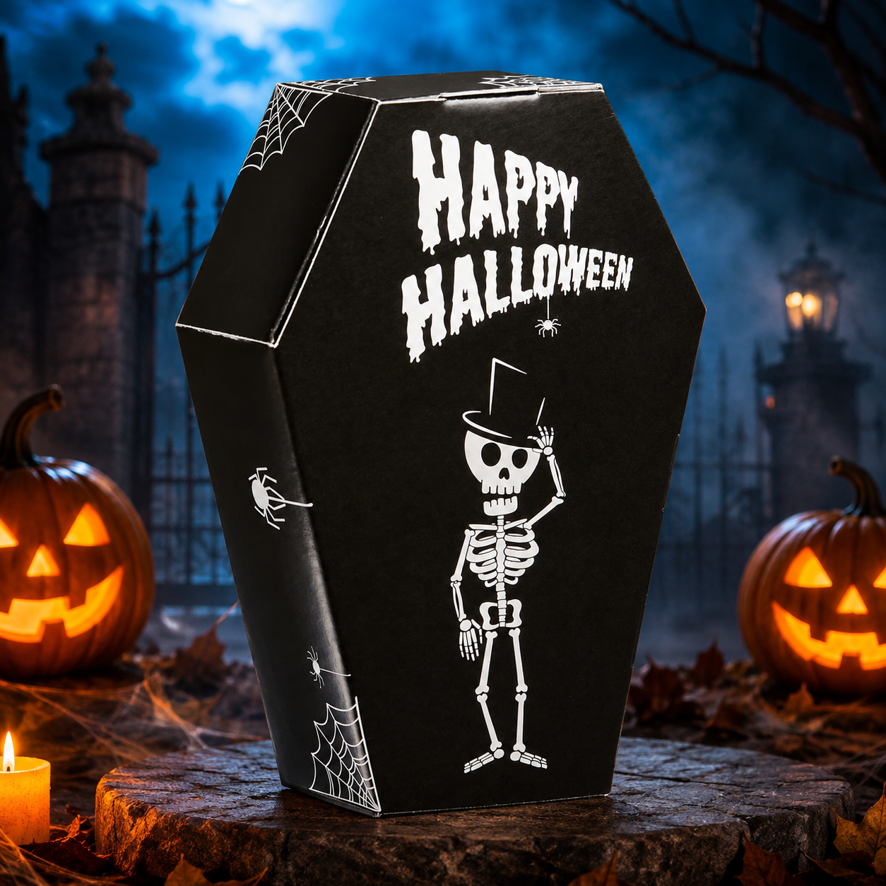 Klett Halloween koporsó tejcsokoladé figurákkal 11 db, 137,5 g – Halloween Coffin