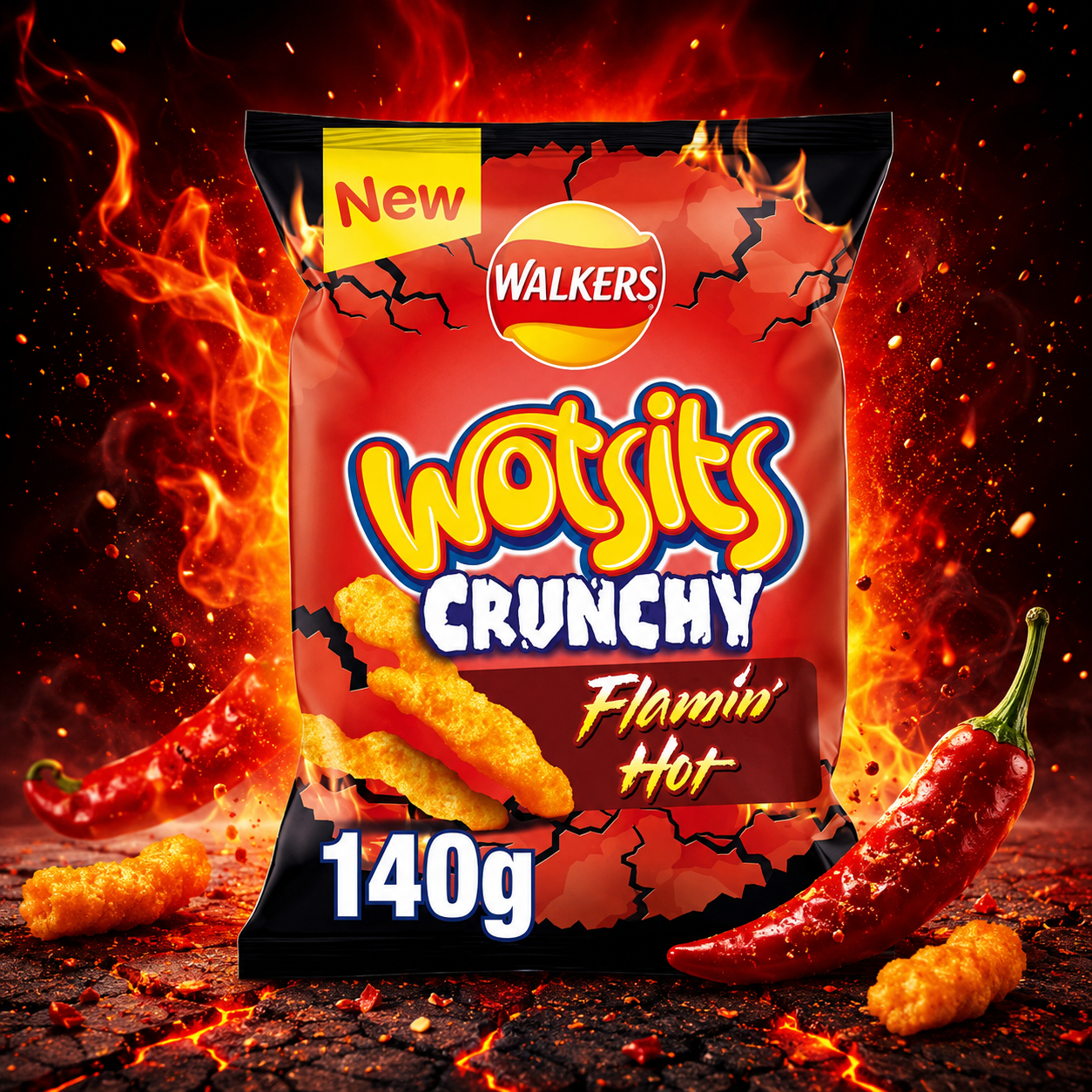 Walkers Wotsits Crunchy Flamin' Hot 140g – Extra Csípős Kukoricapuffancs