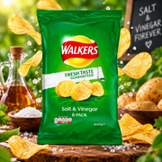 Walkers Salt & Vinegar 6 Pack 150 g - Sós-ecetes  chips 6 × 25 g