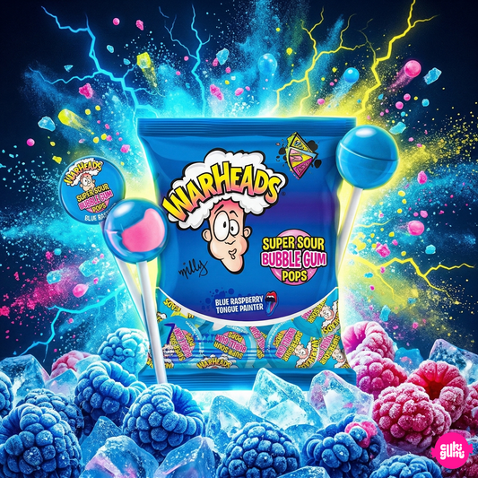 Warheads Extra Savanyú Kék Málna Ízű Rágógumis Nyalóka 105 g