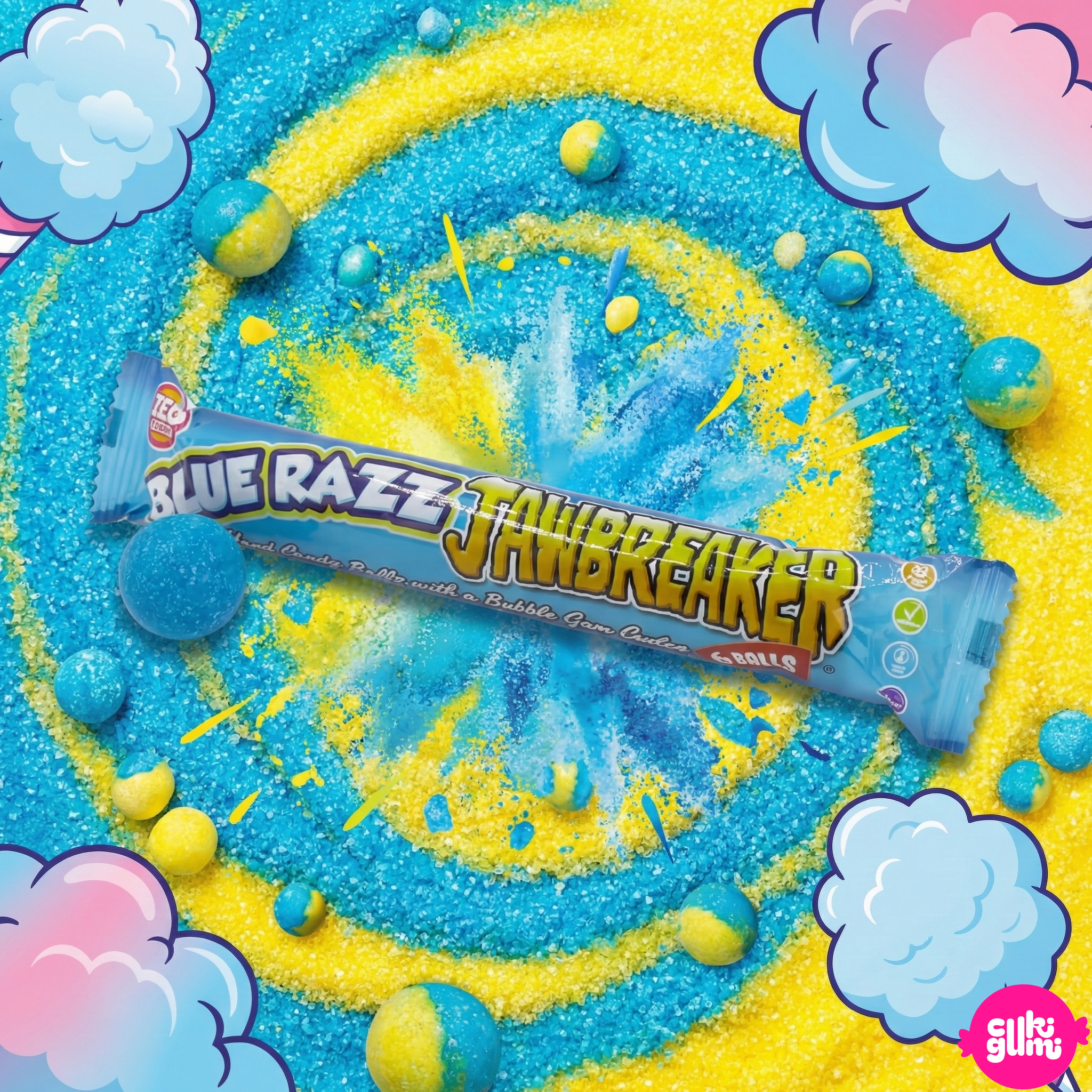 Zed Candy Jawbreaker Blue Razz 50g – Blue Raspberry Jawbreaker Chewing Gum with Center
