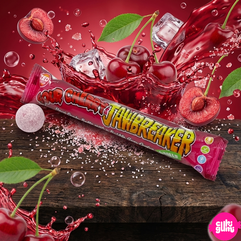 Zed Candy Jawbreaker Sour Cherry 50g – Savanyú Cseresznyés Jawbreaker Rágógumis Középpel