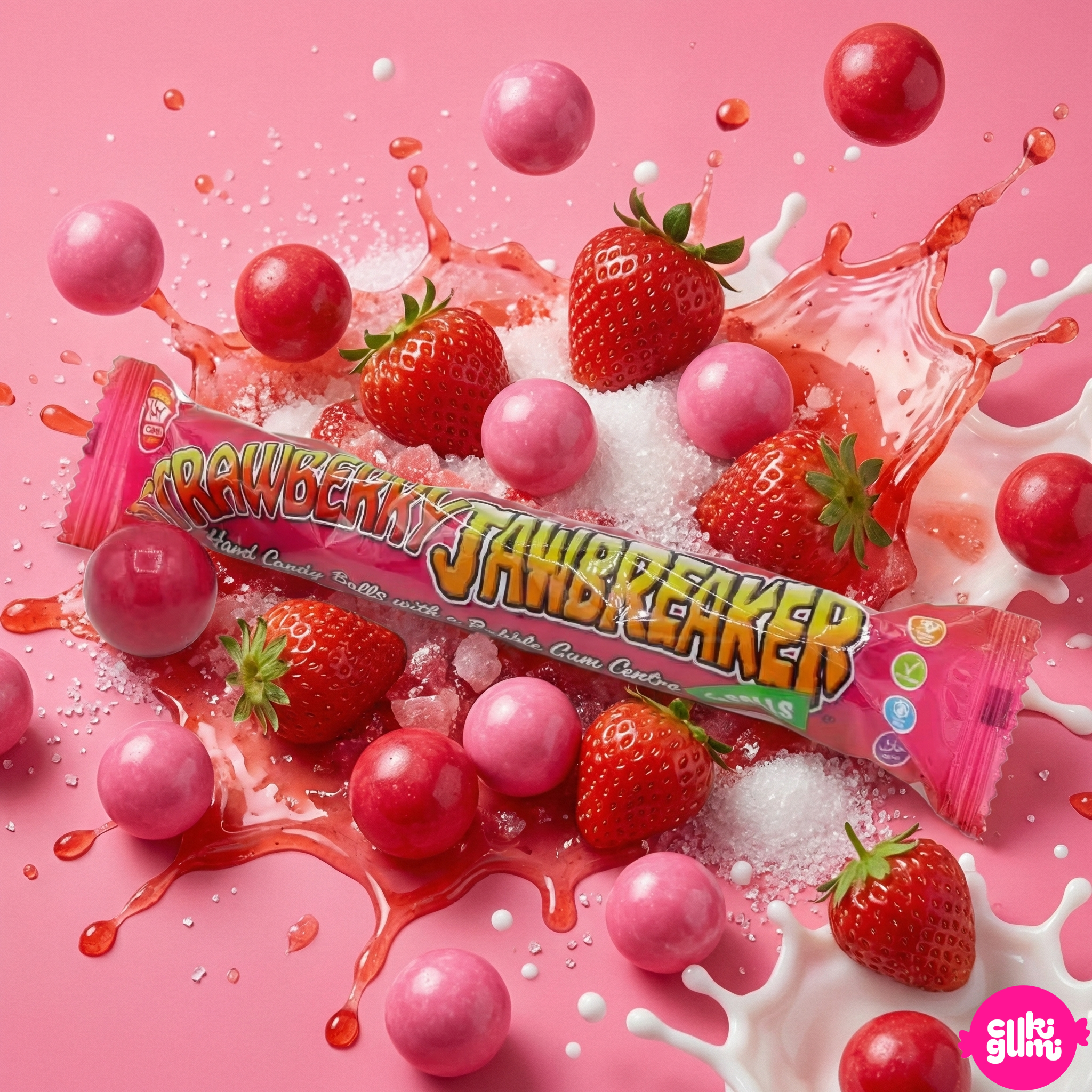 Zed Candy Jawbreaker Strawberry 50g – Strawberry Jawbreaker Chewing Gum with Center