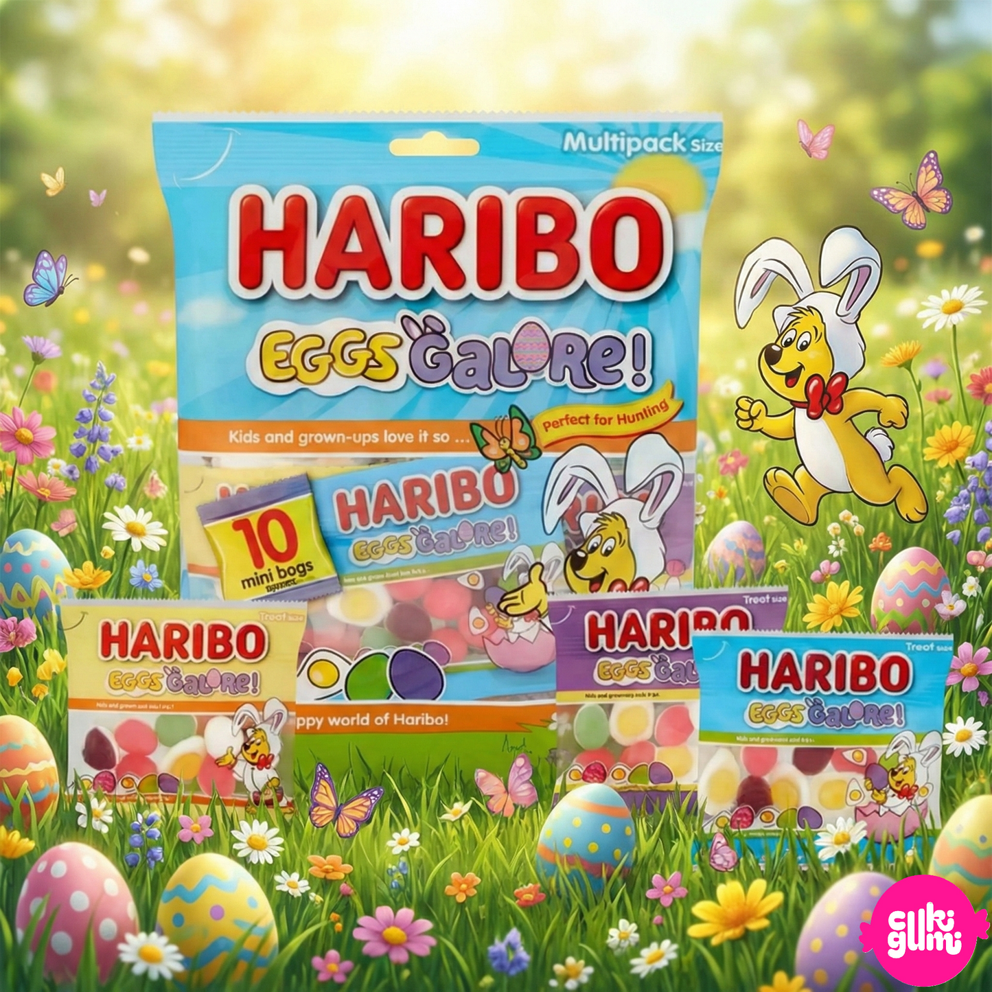 Haribo Eggs Galore Multipack – Gyümölcsízű gumicukor édes habos réteggel - mini csomagok - 160 g